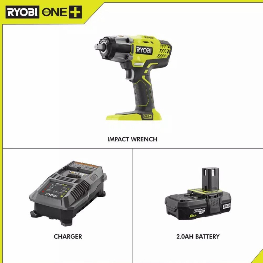 Impact Wrenches * | Impact Wrenches Ryobi 18-Volt One+ Cordless 3-Speed 1/2 In. Impact Wrench With 2.0 Ah Battery And Charger Kit