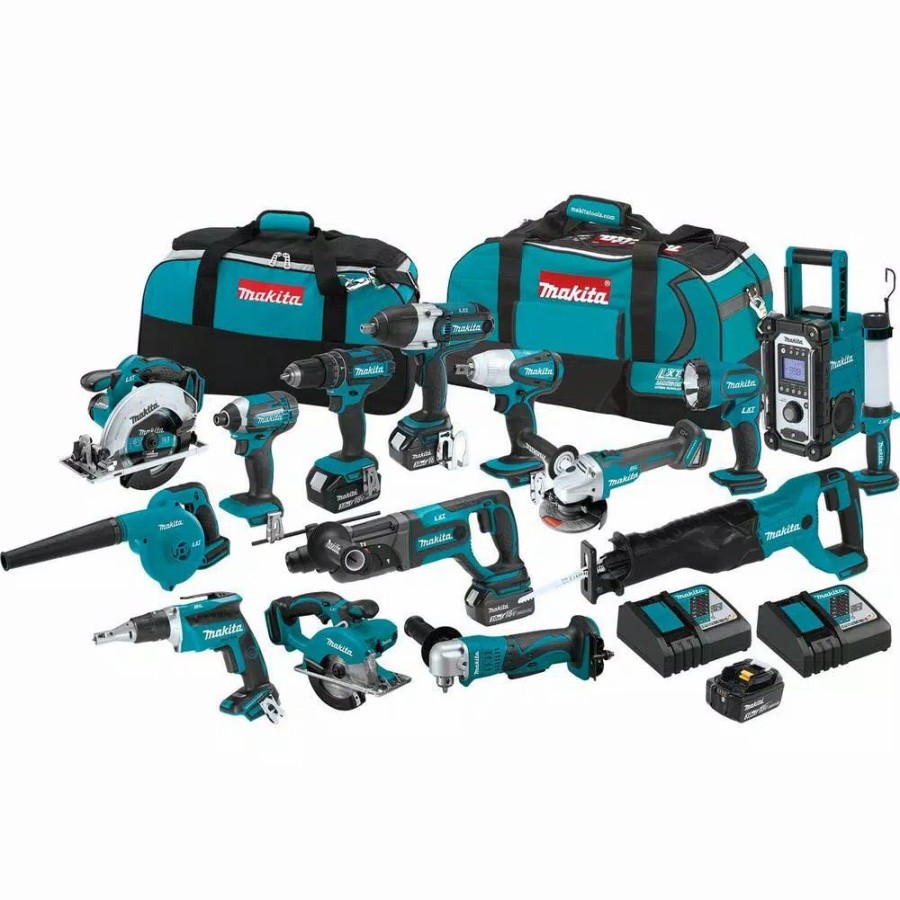 Power Tool Combo Kits * | Power Tool Combo Kits Makita 18-Volt Lxt Lithium-Ion Cordless 15-Piece Combo Kit With (4) Batteries 3.0Ah, Charger And (2) Bags