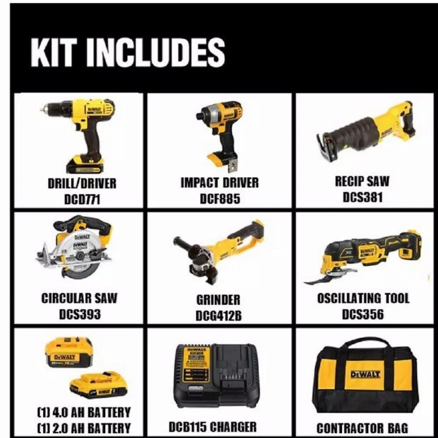 Power Tool Combo Kits * | Power Tool Combo Kits Dewalt 20-Volt Max Cordless Combo Kit (6-Tool) With (1) 20-Volt 4.0Ah Battery, (1) 2.0Ah Battery & 3/8 In. Impact Wrench