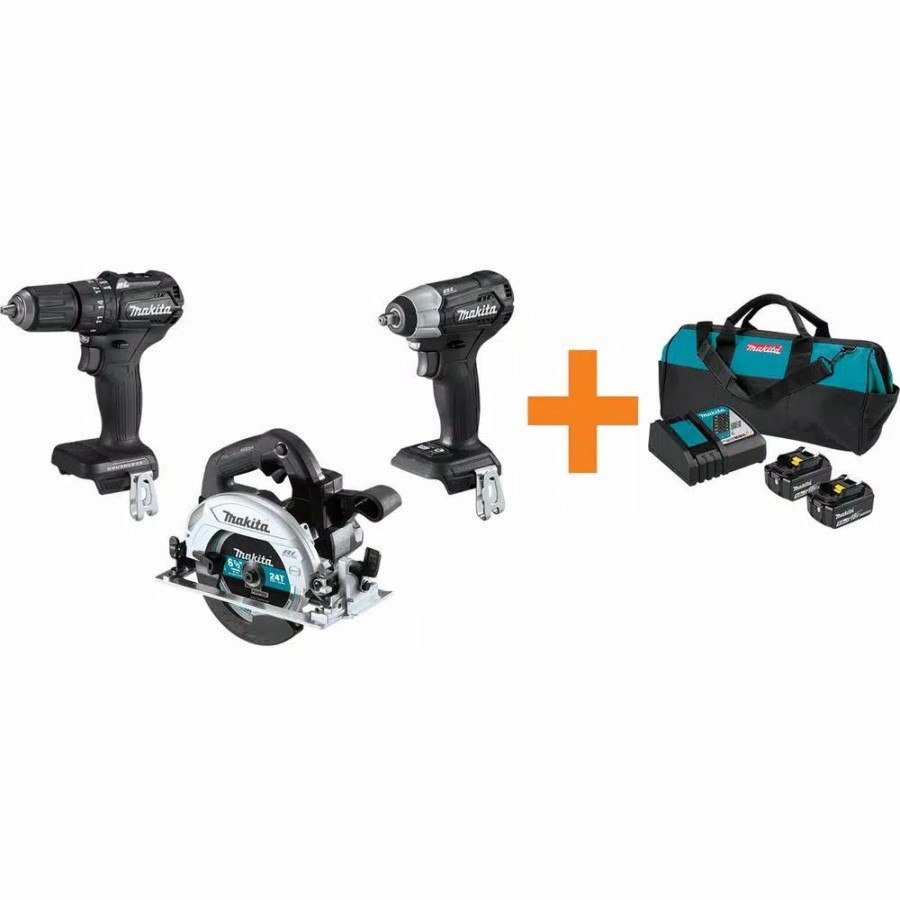 Power Tool Combo Kits * | Power Tool Combo Kits Makita 18V Lxt Sub-Compact Brushless 1/2 In. Hammer Driver Drill, Circular Saw And Recipro Saw With Bonus 18V Lxt Starter Pack