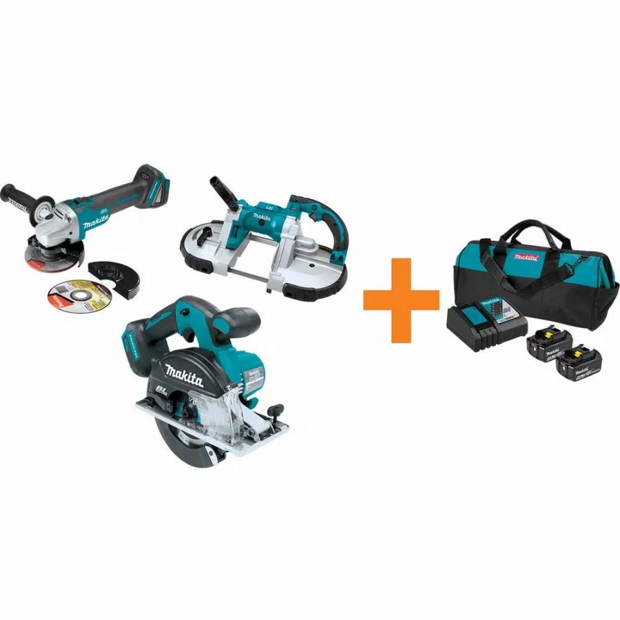 Power Tool Combo Kits * | Power Tool Combo Kits Makita 18-Volt Lxt Brushless Cut-Off/Angle Grinder, 1 In. Sds-Plus Rotary Hammer And 2 Gal. Vacuum Bonus 18V Lxt Starter Pack