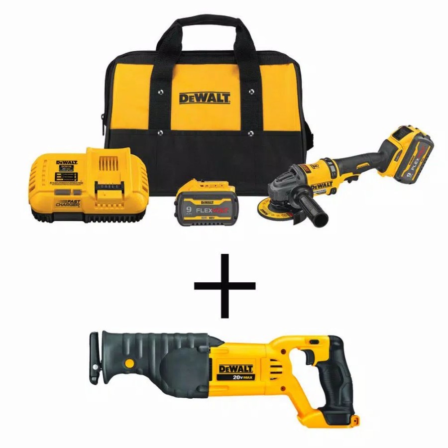 Power Tool Combo Kits * | Power Tool Combo Kits Dewalt Flexvolt 60-Volt Max Brushless 4-1/2 In. 6 In. Small Angle Grinder, (2) Flexvolt 9.0Ah Batteries & Reciprocating Saw