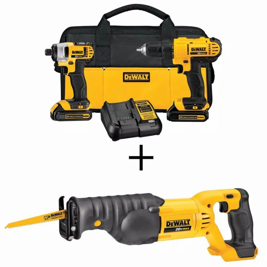 Power Tool Combo Kits * | Power Tool Combo Kits Dewalt 20-Volt Max Cordless Drill/Impact Combo Kit (2-Tool) With (2) 20-Volt 1.3Ah Batteries, Charger & Reciprocating Saw