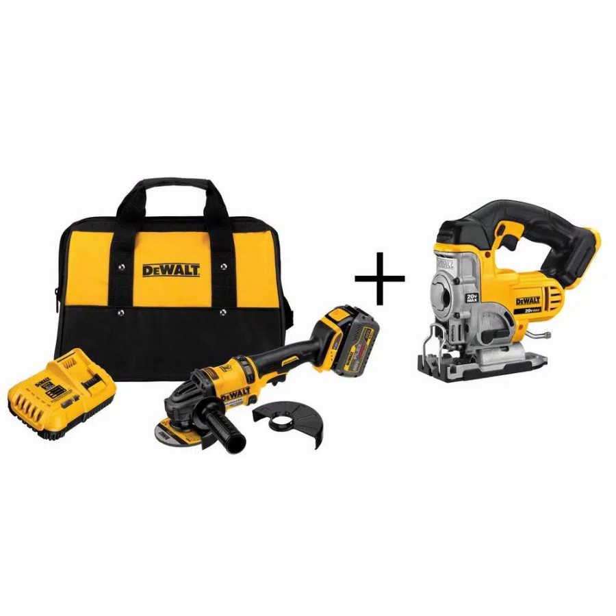 Power Tool Combo Kits * | Power Tool Combo Kits Dewalt Flexvolt 60-Volt Max Cordless Brushless 4-1/2 In. Angle Grinder, (1) Flexvolt 6.0Ah Battery & Jigsaw