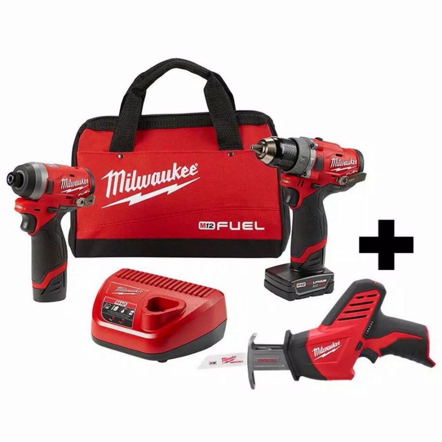 Power Tool Combo Kits * | Power Tool Combo Kits Milwaukee M12 Fuel 12-Volt Li-Ion Brushless Cordless Hammer Drill And Impact Driver Combo Kit (2-Tool)W/ Free M12 Hackzall