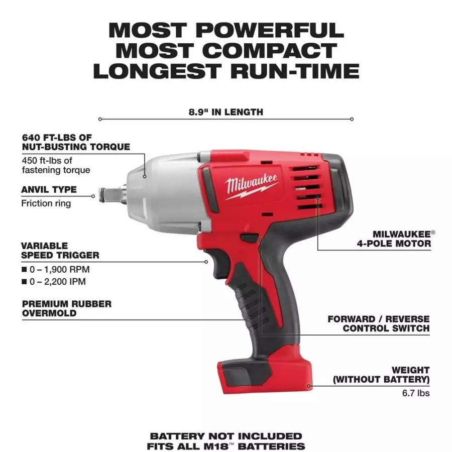 Impact Wrenches * | Impact Wrenches Milwaukee M18 18-Volt Lithium-Ion Cordless 1/2 In. Impact Wrench W/ Friction Ring (Tool-Only)