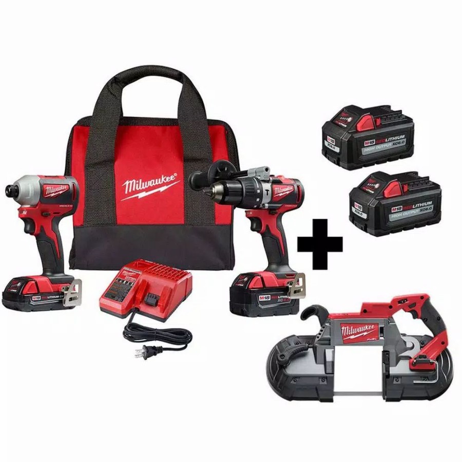 Power Tool Combo Kits * | Power Tool Combo Kits Milwaukee M18 18-Volt Lithium-Ion Brushless Cordless Hammer Drill/Impact/Band Saw Combo Kit (3-Tool) With 4-Batteries