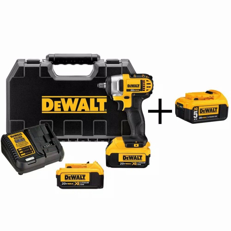 Impact Wrenches * | Impact Wrenches Dewalt 20-Volt Max Cordless 3/8 In. Impact Wrench Kit With Hog Ring, (2) 20-Volt 4.0Ah Batteries & (1) 20-Volt 5.0Ah Battery