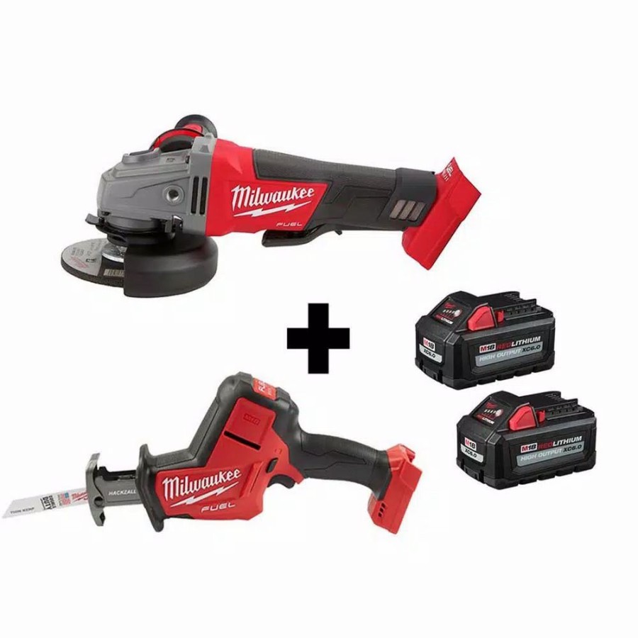 Power Tool Combo Kits * | Power Tool Combo Kits Milwaukee M18 Fuel 18-Volt 4-1/2 In./5 In. Brushless Cordless Grinder W/ Paddle Switch & M18 Fuel Hackzall W/ Two 6.0Ah Batteries