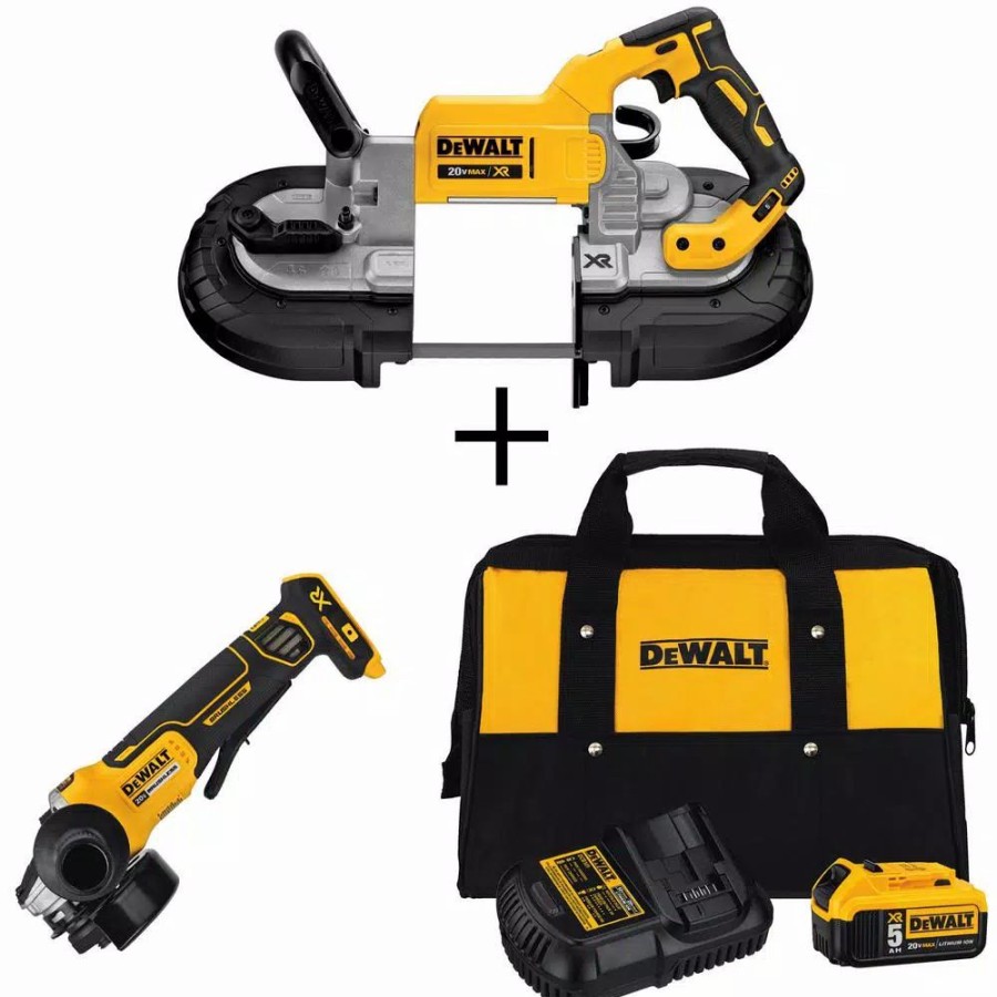 Power Tool Combo Kits * | Power Tool Combo Kits Dewalt 20-Volt Max Xr Cordless Brushless Deep Cut Band Saw With 4-1/2 In. Grinder & (1) 20-Volt Battery 5.0Ah & Charger