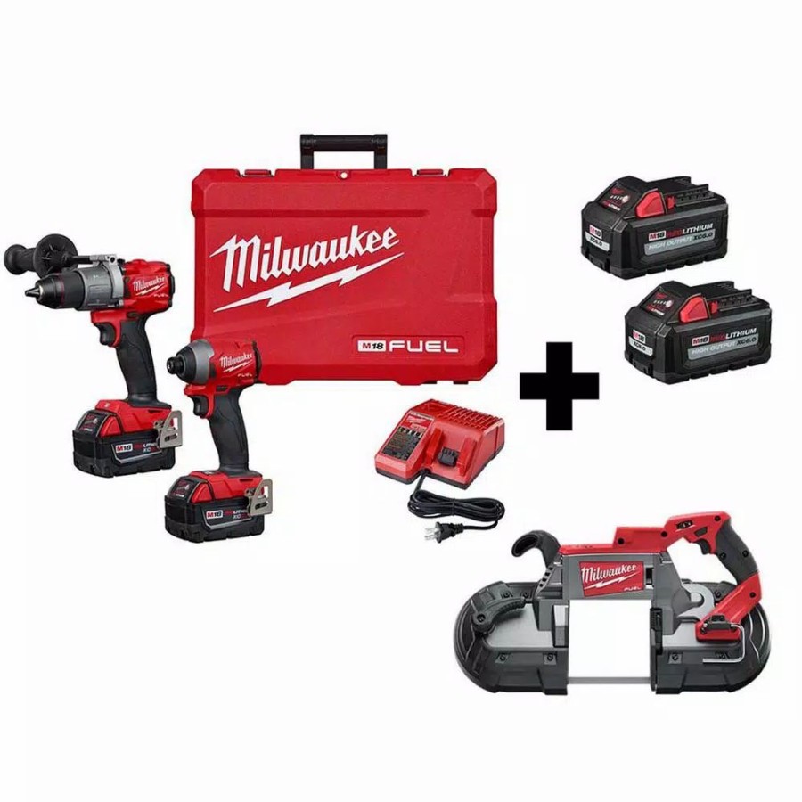 Power Tool Combo Kits * | Power Tool Combo Kits Milwaukee M18 Fuel 18-Volt Lithium-Ion Brushless Cordless Hammer Drill/Band Saw/Impact Driver Combo Kit (3-Tool) W/ 4-Batteries