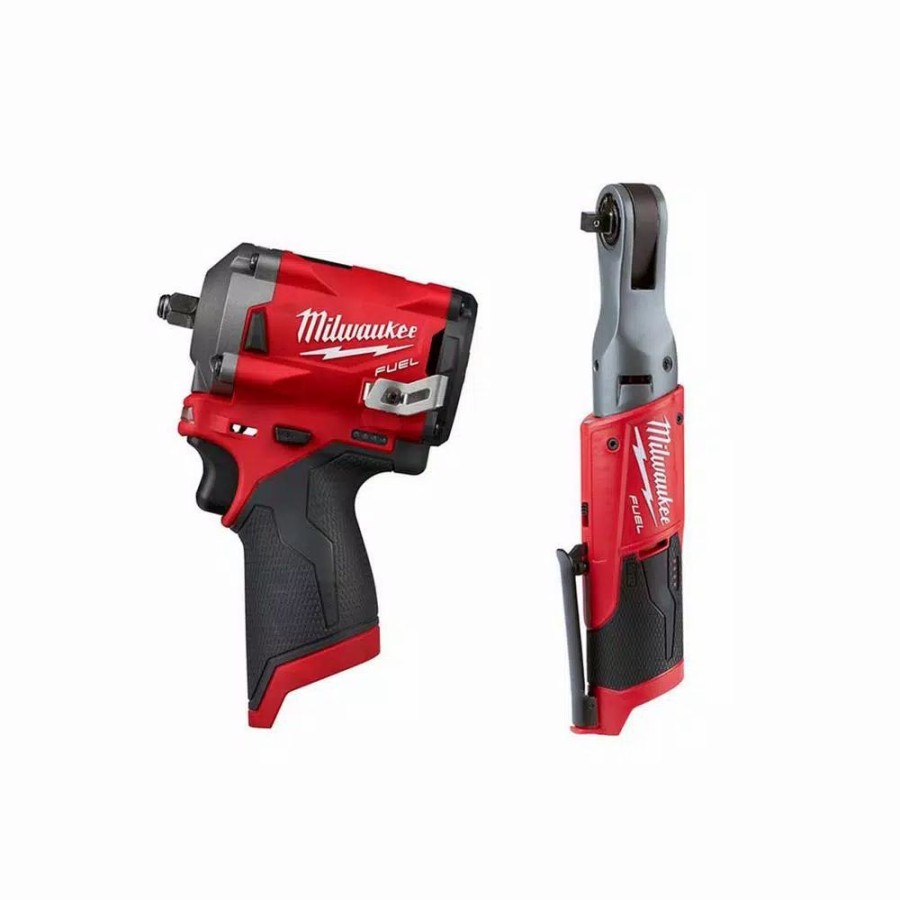 Impact Wrenches * | Impact Wrenches Milwaukee M12 Fuel 12-Volt Lithium-Ion Brushless Cordless Stubby 3/8 In. Impact Wrench And Ratchet Kit (Tool-Only Kit)