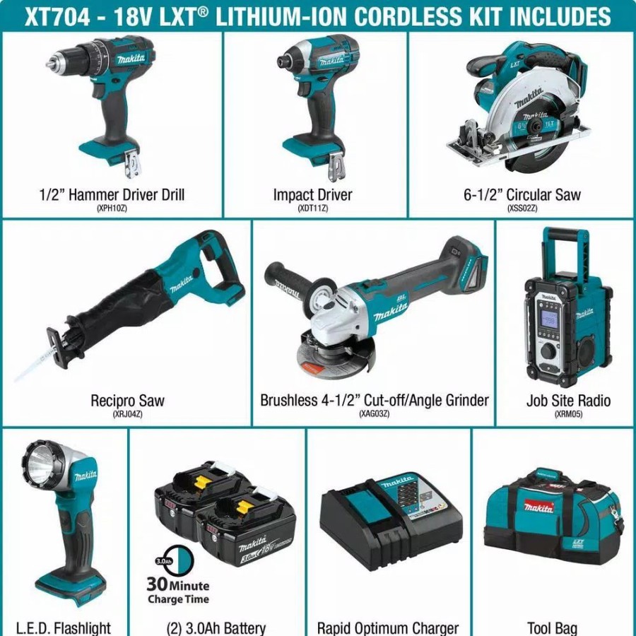 Power Tool Combo Kits * | Power Tool Combo Kits Makita 18-Volt 3.0Ah Lxt Lithium-Ion Cordless Combo Kit (7-Piece)