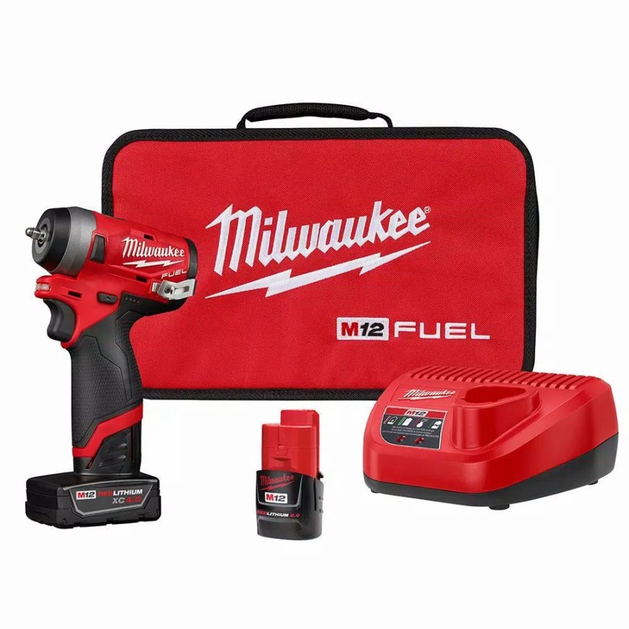 Impact Wrenches * | Impact Wrenches Milwaukee M12 Fuel 12-Volt Lithium-Ion Brushless Cordless Stubby 1/4 In. Impact Wrench Kit With One 4.0 And One 2.0Ah Batteries