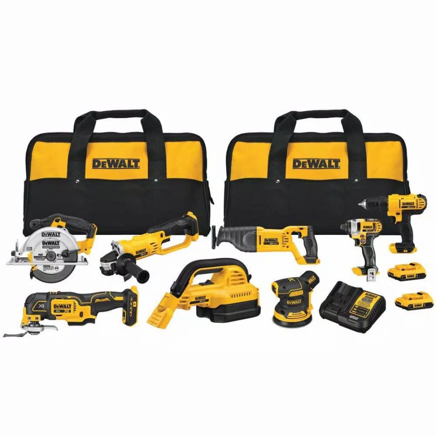 Power Tool Combo Kits * | Power Tool Combo Kits Dewalt 20-Volt Max Cordless Combo Kit (8-Tool) With (2) 20-Volt 2.0Ah Batteries & Charger