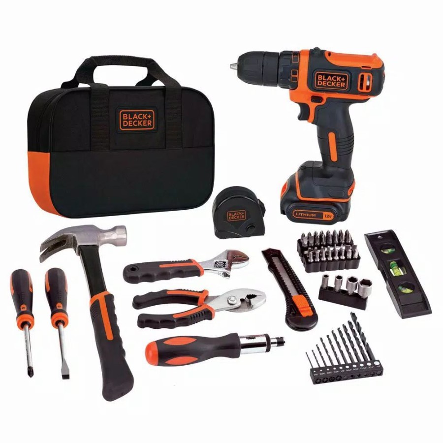 Power Tool Combo Kits * | Power Tool Combo Kits Black+Decker 12-Volt Max Lithium-Ion Cordless Project Kit (57-Piece) With Battery 1.5Ah, Charger And Tool Bag