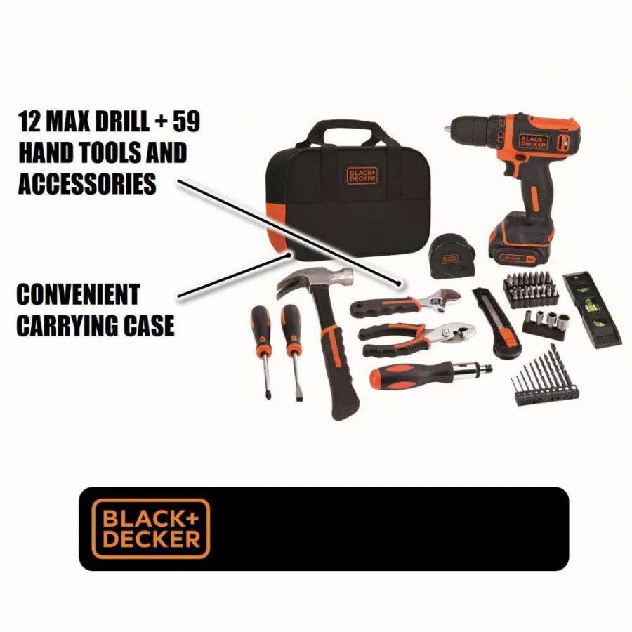 Power Tool Combo Kits * | Power Tool Combo Kits Black+Decker 12-Volt Max Lithium-Ion Cordless Project Kit (57-Piece) With Battery 1.5Ah, Charger And Tool Bag