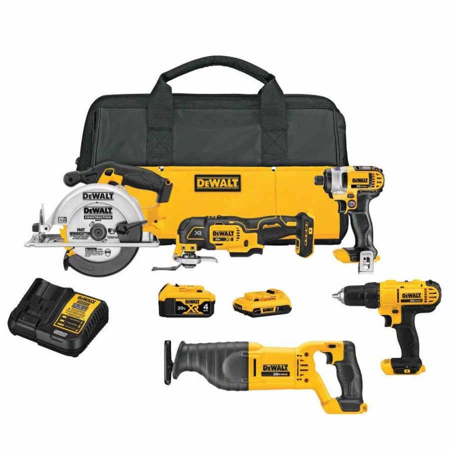 Power Tool Combo Kits * | Power Tool Combo Kits Dewalt 20-Volt Max Cordless Combo Kit (5-Tool) With (1) 20-Volt 4.0Ah Battery, (1) 20-Volt 2.0Ah Battery & Charger