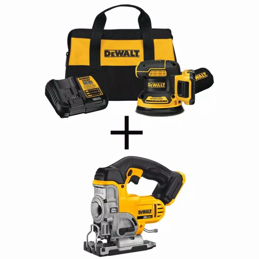 Power Tool Combo Kits * | Power Tool Combo Kits Dewalt 20-Volt Max Xr Cordless Brushless 5 In. Random Orbital Sander With (1) 20-Volt Battery 2.0Ah & Jigsaw