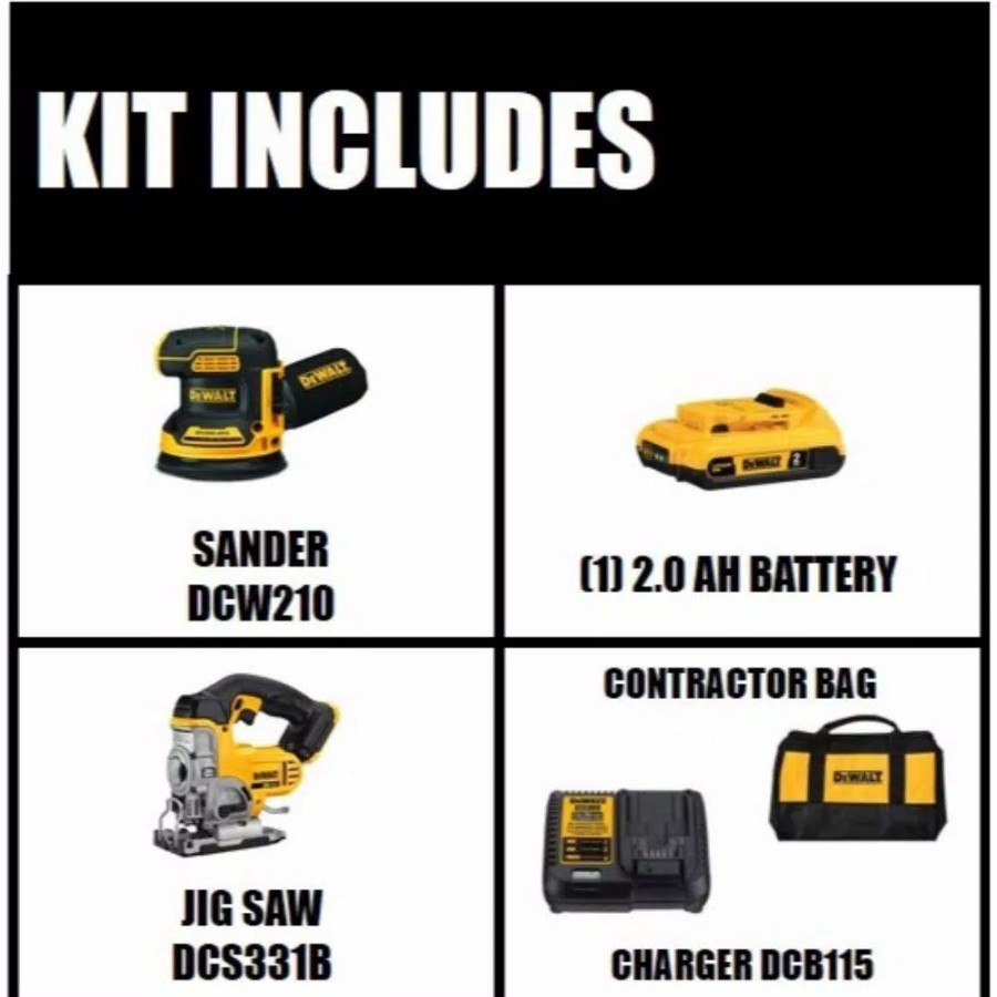 Power Tool Combo Kits * | Power Tool Combo Kits Dewalt 20-Volt Max Xr Cordless Brushless 5 In. Random Orbital Sander With (1) 20-Volt Battery 2.0Ah & Jigsaw