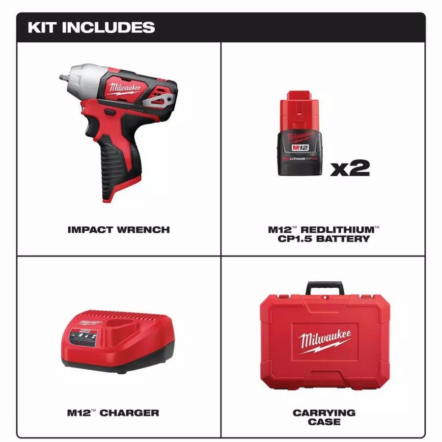 Impact Wrenches * | Impact Wrenches Milwaukee M12 12-Volt Lithium-Ion Cordless 1/4 In. Impact Wrench Kit W/ (2) 1.5Ah Batteries, Charger & Hard Case