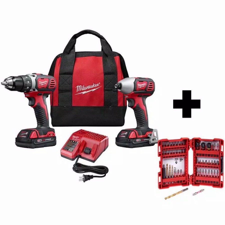 Power Tool Combo Kits * | Power Tool Combo Kits Milwaukee M18 18-Volt Lithium-Ion Cordless Drill Driver/Impact Driver Combo Kit (2-Tool) With 2 Batteries And 50P Driving Bit Set