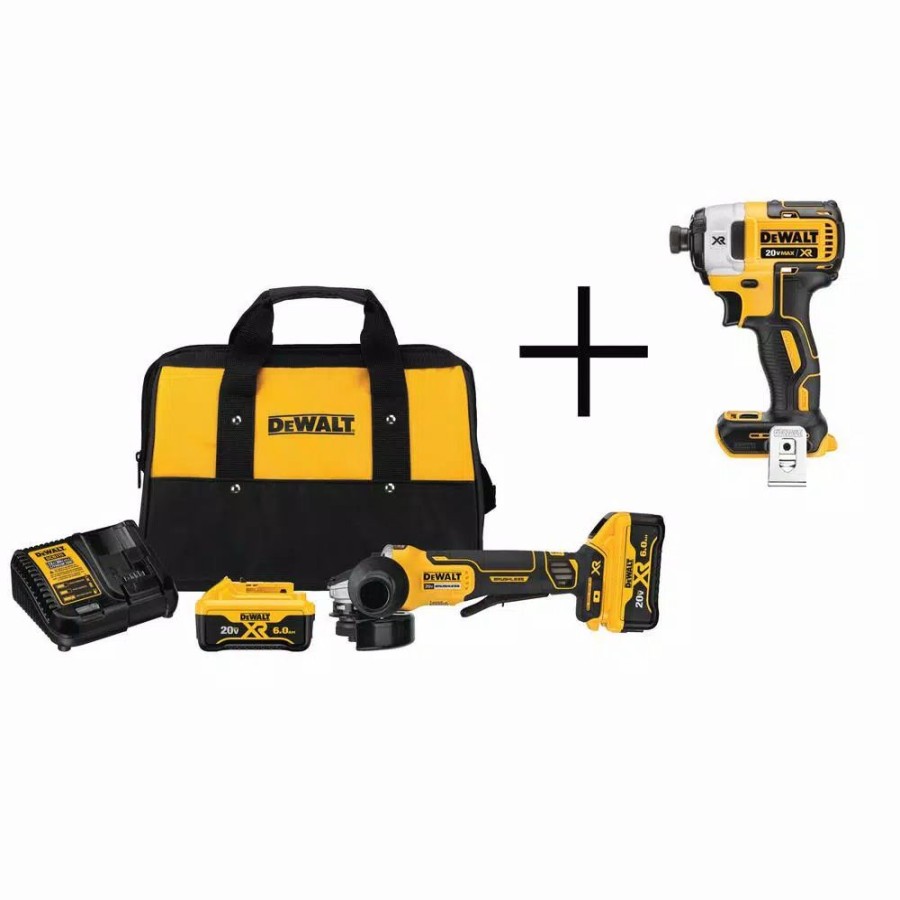 Power Tool Combo Kits * | Power Tool Combo Kits Dewalt 20-Volt Max Xr Cordless Brushless 4-1/2 In. Small Angle Grinder, (2) 20-Volt 6.0Ah Batteries & 1/4 In. Impact Driver