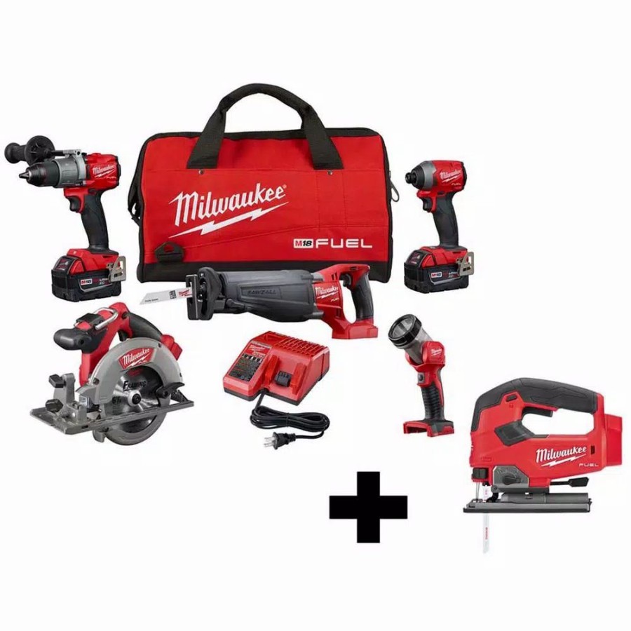 Power Tool Combo Kits * | Power Tool Combo Kits Milwaukee M18 Fuel 18-Volt Lithium-Ion Brushless Cordless Combo Kit (5-Tool) With M18 Fuel Cordless Jig Saw