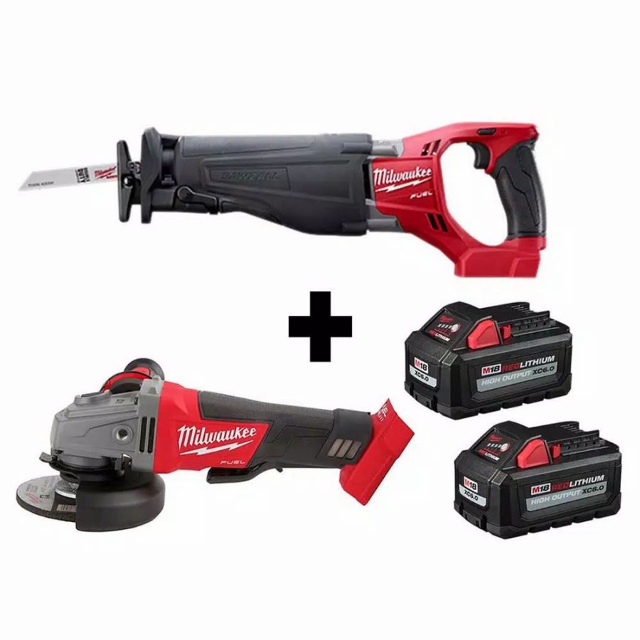 Power Tool Combo Kits * | Power Tool Combo Kits Milwaukee M18 Fuel 18-Volt 4-1/2 In./5 In. Lithium-Ion Brushless Cordless Grinder With Reciprocating Saw And 2 Batteries