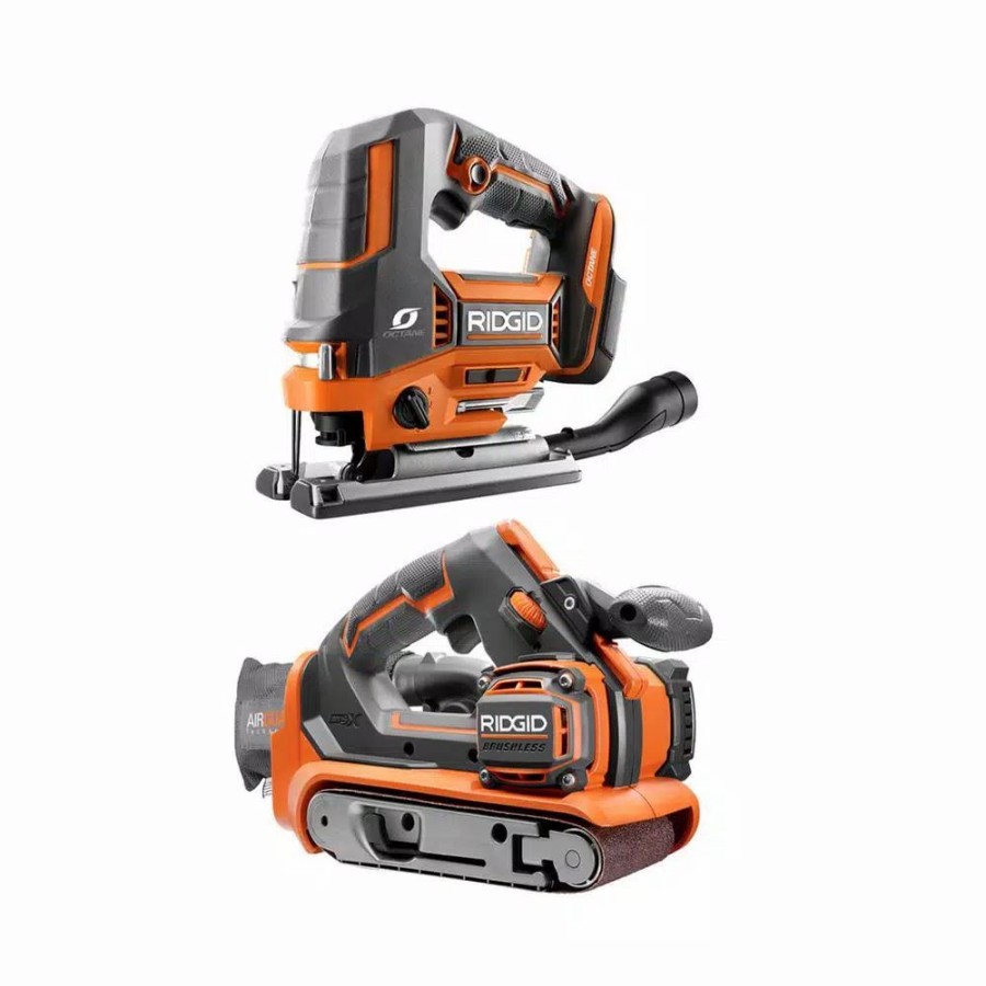 Power Tool Combo Kits * | Power Tool Combo Kits Ridgid 18-Volt Cordless 2-Tool Combo Kit With Octane Brushless Jig Saw And Brushless 3 In. X 18 In. Belt Sander (Tools Only)