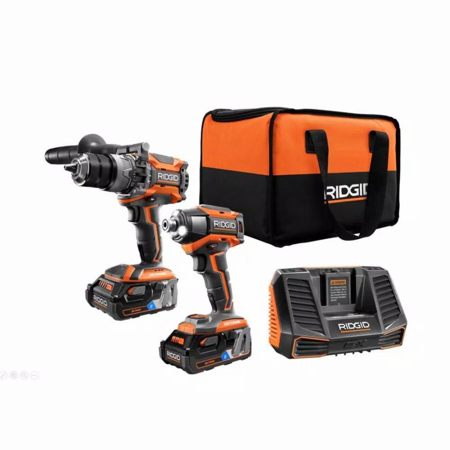 Power Tool Combo Kits * | Power Tool Combo Kits Ridgid 18-Volt Octane Lithium-Ion Cordless Brushless Combo Kit With Hammer Drill, Impact Driver, (2) 3.0 Ah Batteries, Charger