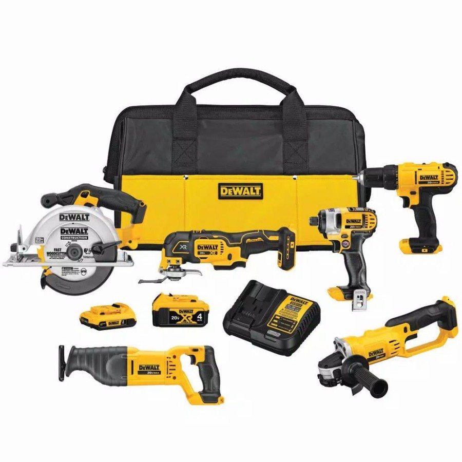 Power Tool Combo Kits * | Power Tool Combo Kits Dewalt 20-Volt Max Cordless Combo Kit (6-Tool) With (1) 20-Volt 4.0Ah Battery, (1) 20-Volt 2.0Ah Battery & Charger