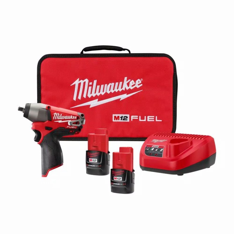 Impact Wrenches * | Impact Wrenches Milwaukee M12 Fuel 12-Volt Lithium-Ion Brushless Cordless 3/8 In. Impact Wrench Kit W/Two 2.0 Ah Batteries, Charger And Tool Bag