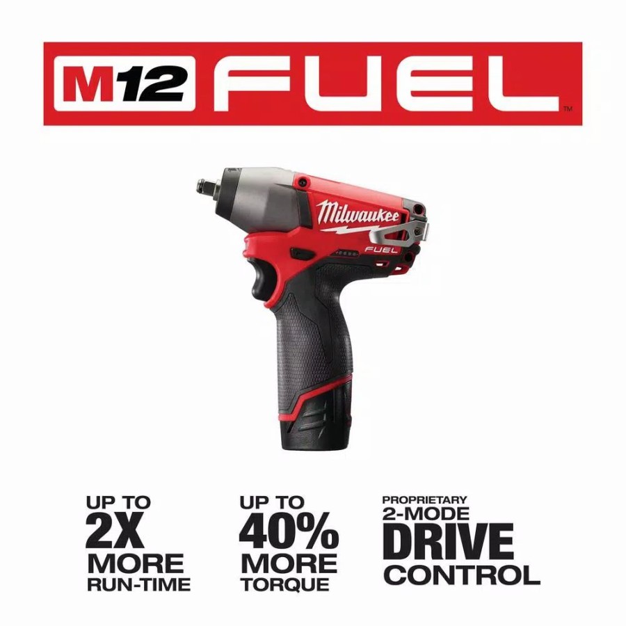 Impact Wrenches * | Impact Wrenches Milwaukee M12 Fuel 12-Volt Lithium-Ion Brushless Cordless 3/8 In. Impact Wrench Kit W/Two 2.0 Ah Batteries, Charger And Tool Bag