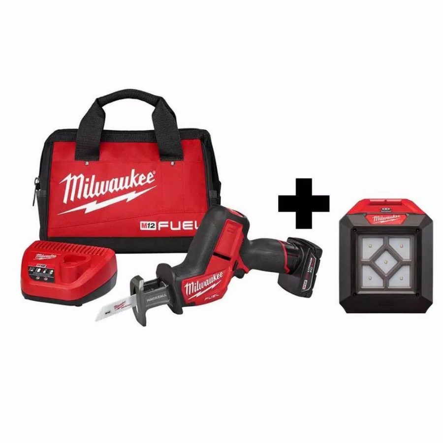 Power Tool Combo Kits * | Power Tool Combo Kits Milwaukee M12 Fuel 12-Volt Lithium-Ion Brushless Cordless Hackzall Reciprocating Saw Kit With Free M12 Led Flood Light