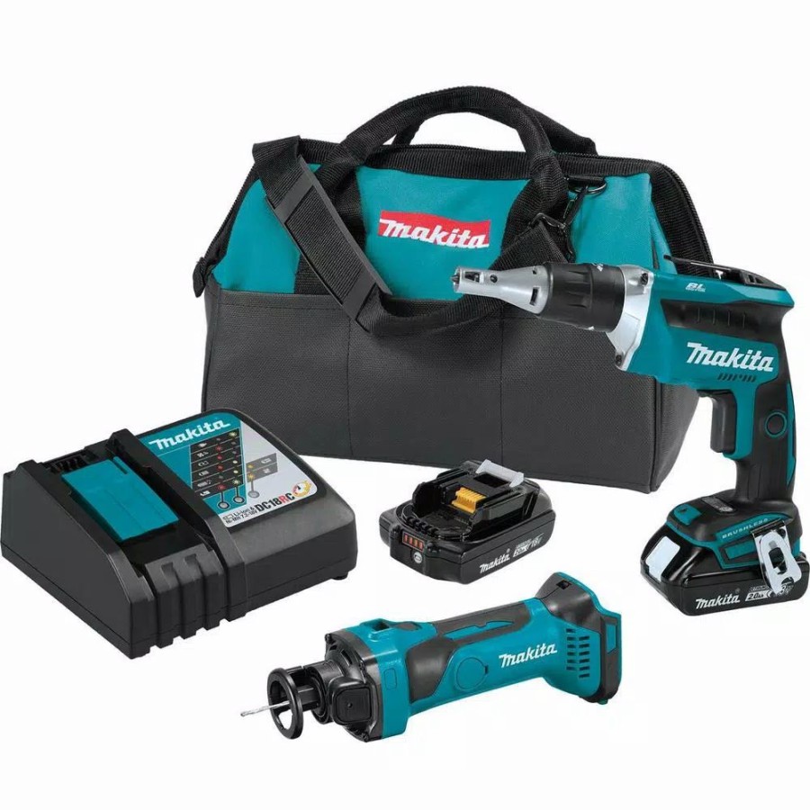 Power Tool Combo Kits * | Power Tool Combo Kits Makita 18-Volt 2.0Ah Lxt Lithium-Ion Compact Cordless Combo Kit (2-Piece) (Brushless Drywall Screwdriver/ Cut-Out Tool)