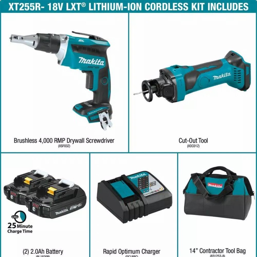 Power Tool Combo Kits * | Power Tool Combo Kits Makita 18-Volt 2.0Ah Lxt Lithium-Ion Compact Cordless Combo Kit (2-Piece) (Brushless Drywall Screwdriver/ Cut-Out Tool)