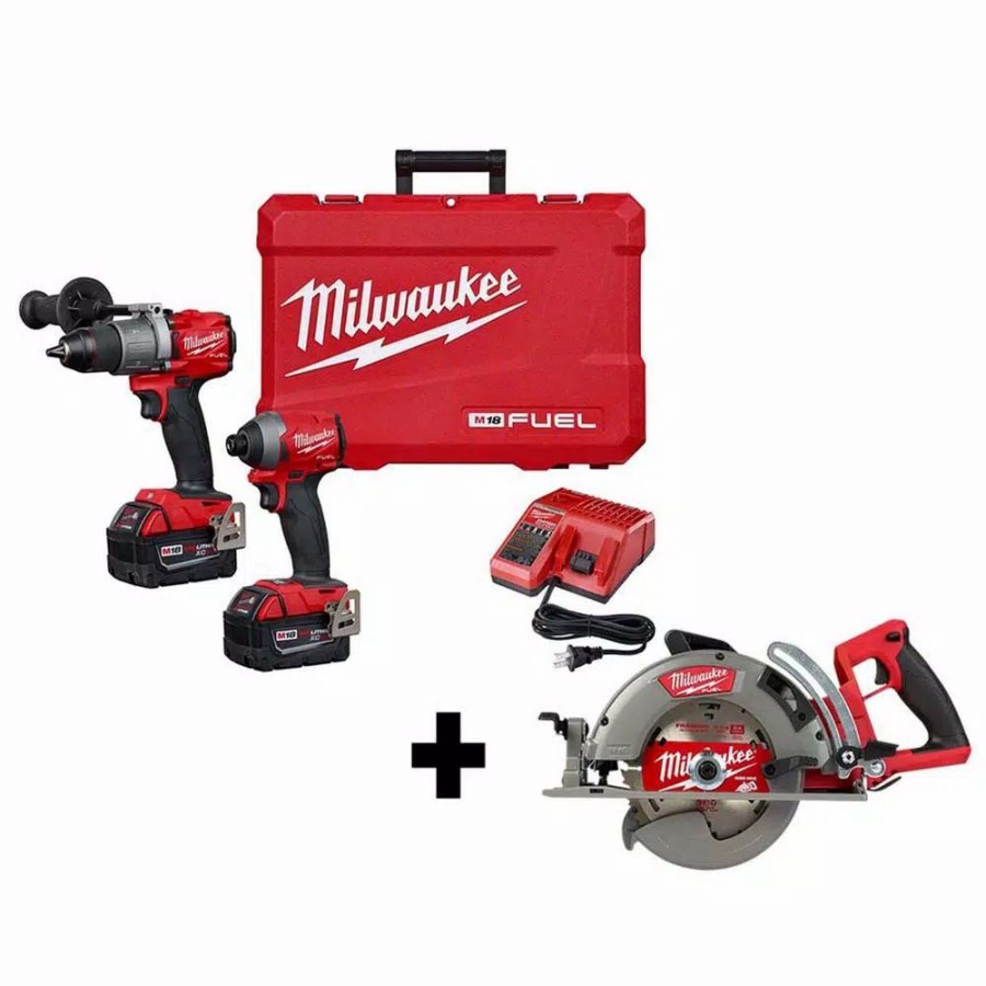 Power Tool Combo Kits * | Power Tool Combo Kits Milwaukee M18 Fuel 18-Volt Lithium-Ion Brushless Cordless Hammer Drill And Impact Driver Combo Kit (2-Tool) With Circular Saw