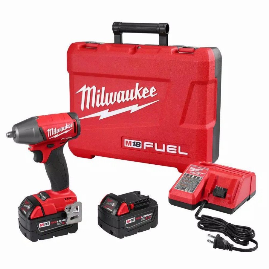 Impact Wrenches * | Impact Wrenches Milwaukee M18 Fuel 18-Volt Lithium-Ion Brushless Cordless 3/8 In. Impact Wrench With Friction Ring Kit With Two 5 Ah Batteries