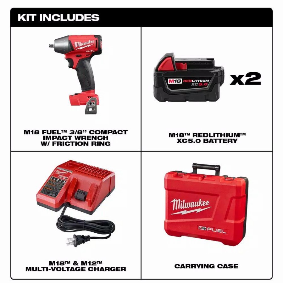 Impact Wrenches * | Impact Wrenches Milwaukee M18 Fuel 18-Volt Lithium-Ion Brushless Cordless 3/8 In. Impact Wrench With Friction Ring Kit With Two 5 Ah Batteries