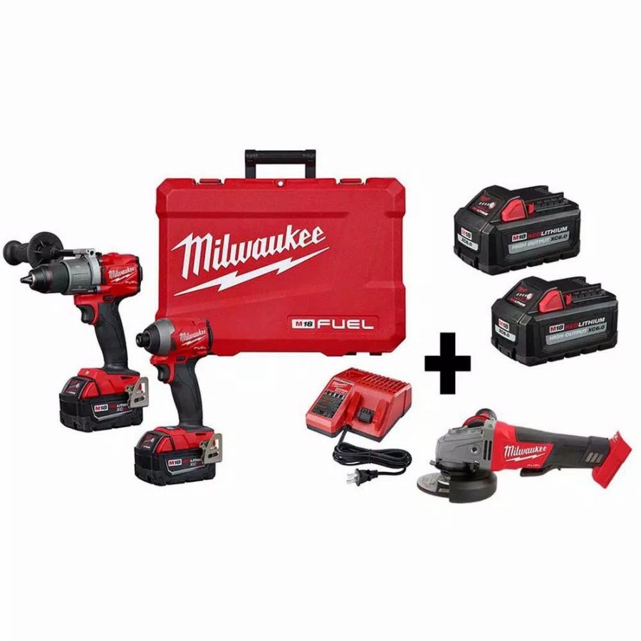 Power Tool Combo Kits * | Power Tool Combo Kits Milwaukee M18 Fuel 18-Volt Lithium-Ion Brushless Cordless Hammer Drill/Grinder/Impact Driver Combo Kit (3-Tool) W/ 4-Batteries