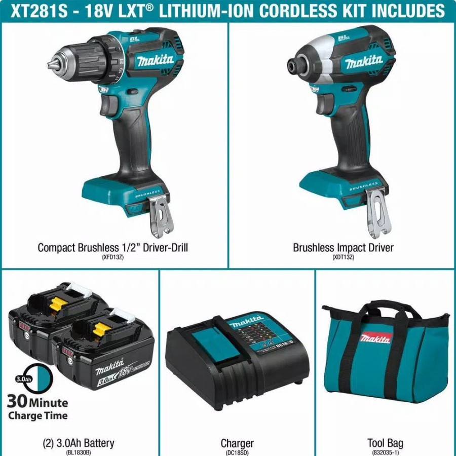 Power Tool Combo Kits * | Power Tool Combo Kits Makita 18-Volt Lxt Lithium-Ion Brushless Cordless 2-Piece Combo Kit 3.0Ah Driver-Drill/ Impact Driver