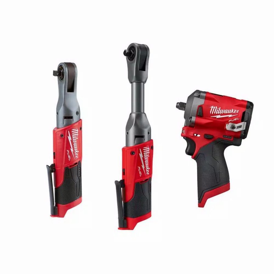 Power Tool Combo Kits * | Power Tool Combo Kits Milwaukee M12 Fuel 12-Volt Lithium-Ion Brushless Cordless 3/8 In. Impact Wrench And 3/8 In. Ratchets Combo Kit (Tool-Only Kit)