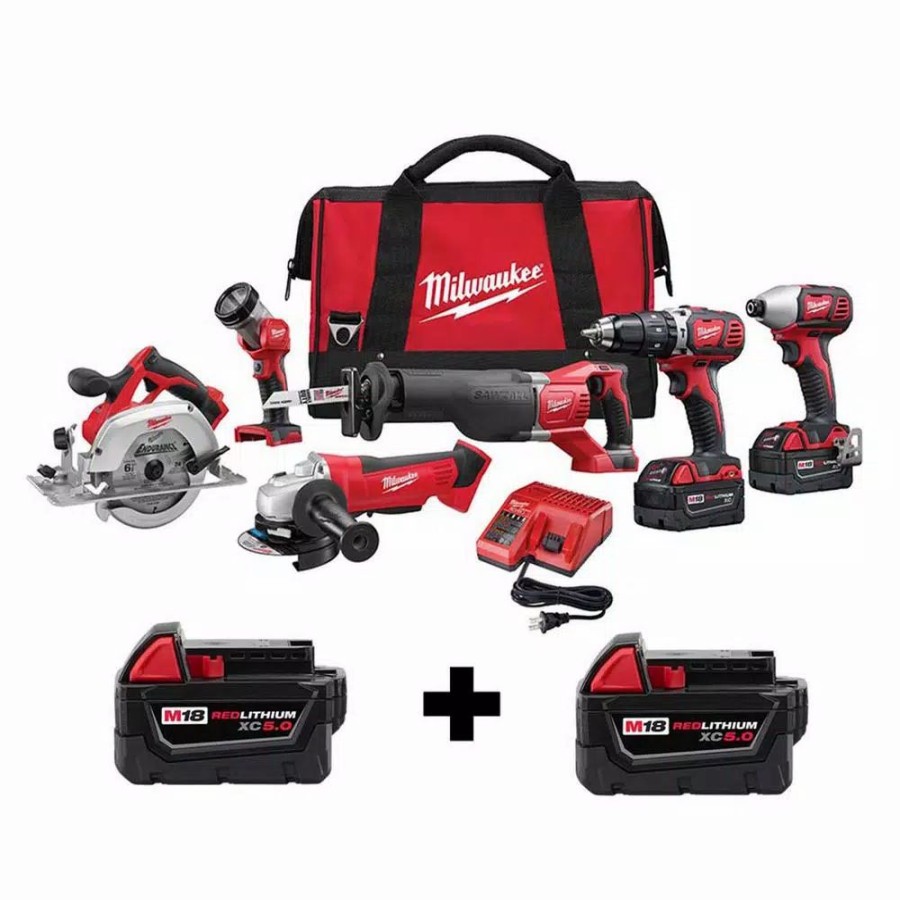 Power Tool Combo Kits * | Power Tool Combo Kits Milwaukee M18 18-Volt Lithium-Ion Cordless Combo Tool Kit (6-Tool) W/ Two Additional 5.0 Ah Batteries