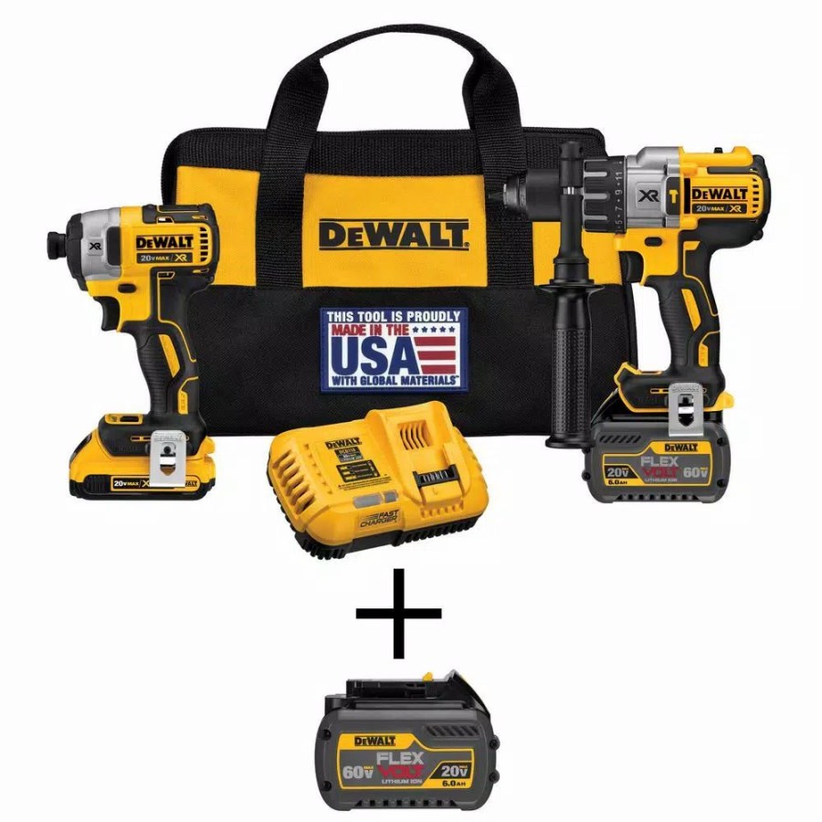 Power Tool Combo Kits * | Power Tool Combo Kits Dewalt 20-Volt Max Cordless Brushless Combo Kit (2-Tool) With (2) Flexvolt 6.0Ah Batteries, (1) 20-Volt 2.0 Battery & Charger