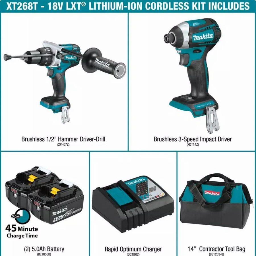 Power Tool Combo Kits * | Power Tool Combo Kits Makita 18-Volt Lxt Lithium-Ion Brushless Cordless 2-Piece Combo Kit (Hammer Drill/ Impact Driver) 5.0Ah