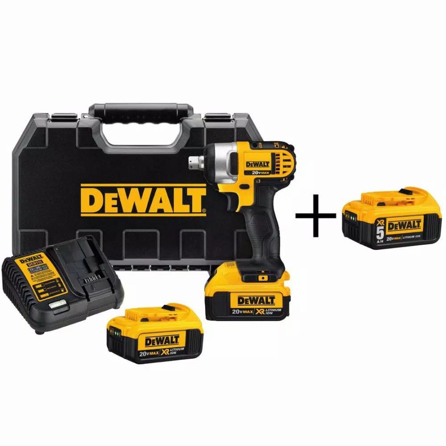 Impact Wrenches * | Impact Wrenches Dewalt 20-Volt Max Cordless 1/2 In. Impact Wrench Kit With Detent Pin, (2) 20-Volt 4.0Ah Batteries & (1) 20-Volt 5.0Ah Battery