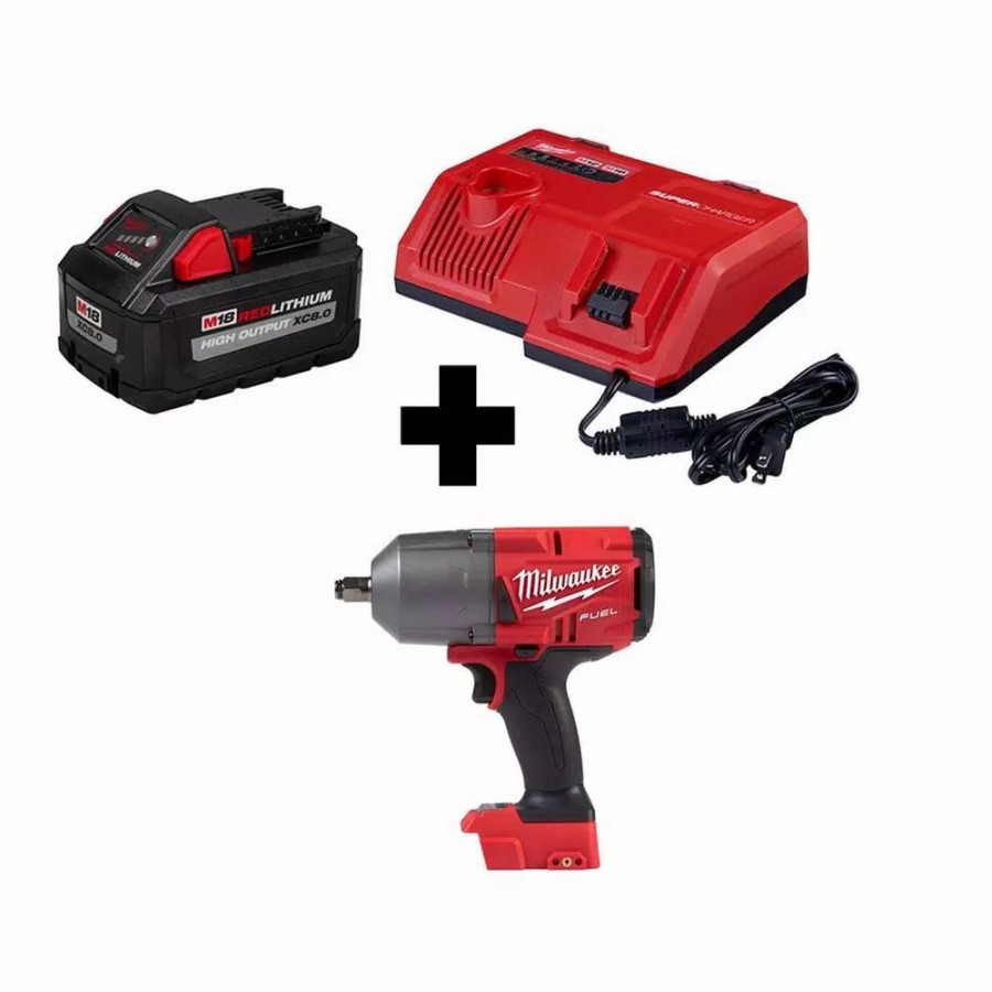 Impact Wrenches * | Impact Wrenches Milwaukee M18 Fuel 18-Volt Lithium-Ion Brushless Cordless 1/2 In. Impact Wrench Friction Ring With Super Charger & 8.0 Ah Battery