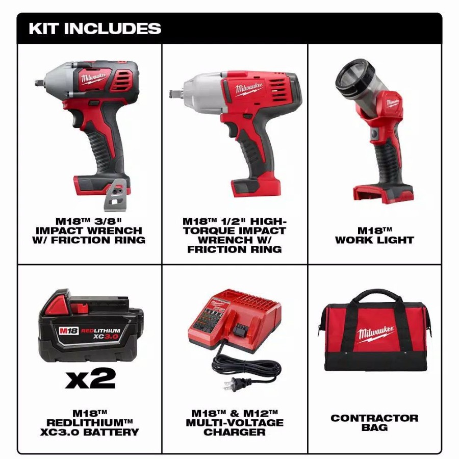 Power Tool Combo Kits * | Power Tool Combo Kits Milwaukee M18 18-Volt Lithium-Ion Cordless Combo Tool Kit (3-Tool) With (2) 3.0 Ah Batteries, (1) Charger, (1) Tool Bag