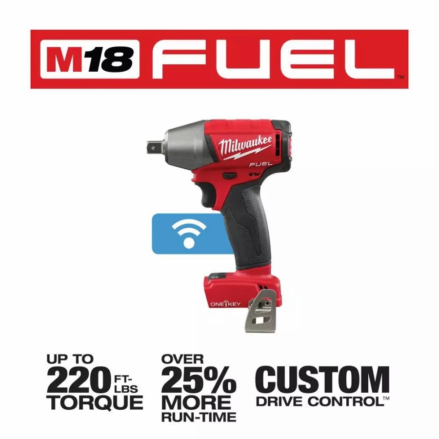 Impact Wrenches * | Impact Wrenches Milwaukee M18 Fuel One-Key 18-Volt Lithium-Ion Brushless Cordless 1/2 In. Impact Wrench W/ Pin Detent (Tool-Only)